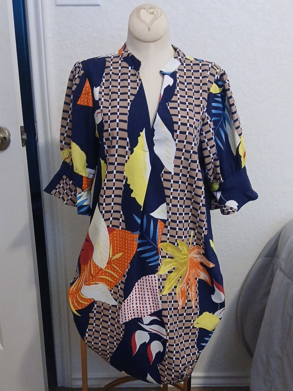 Women's Navy Tropical Print Tunic Top